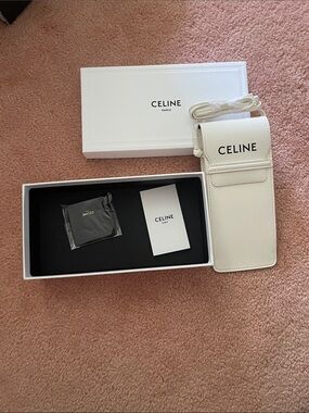 Celine White Leather Phone Pouch with Strap and Box 100% Authentic